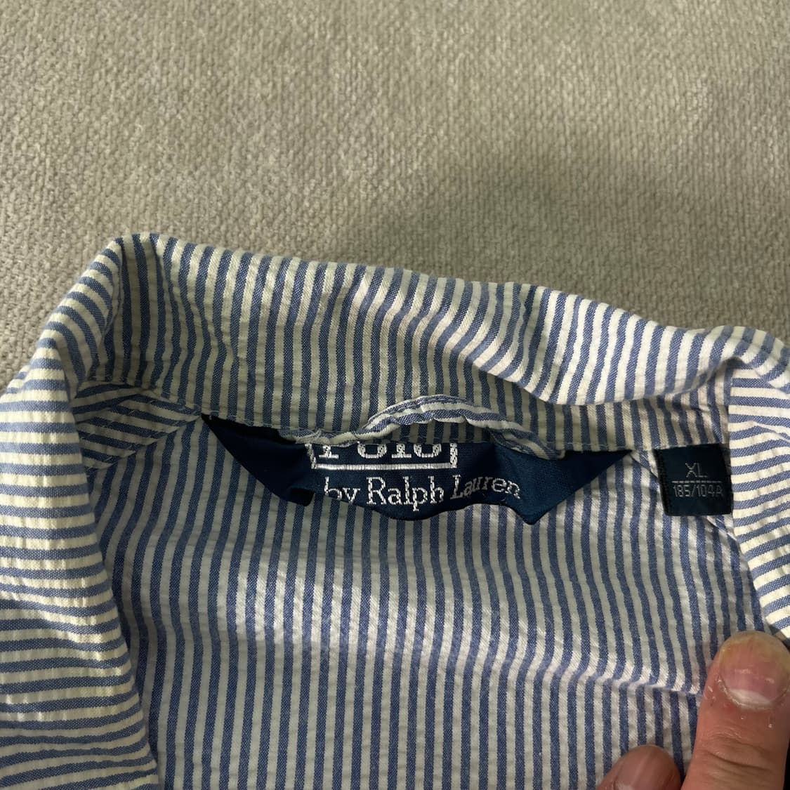 105 폴로랄프로렌 시어서커 스트라이프 넥버튼 블루종 자켓 상품이미지3