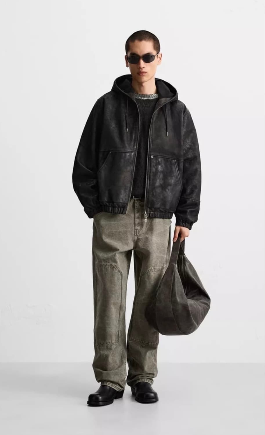 자라 램스킨 리얼 레더 후드 점퍼 S 상품이미지1