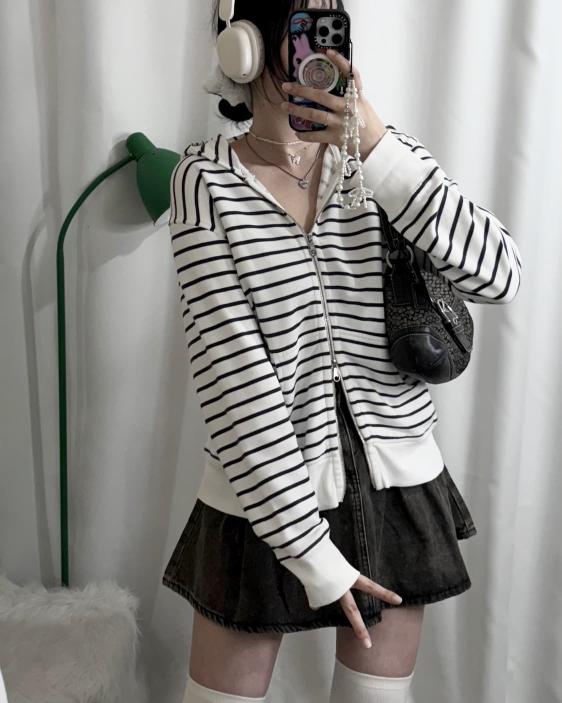 화이트 & 블랙 스트라이프 투웨이 후드 집업 상품이미지6