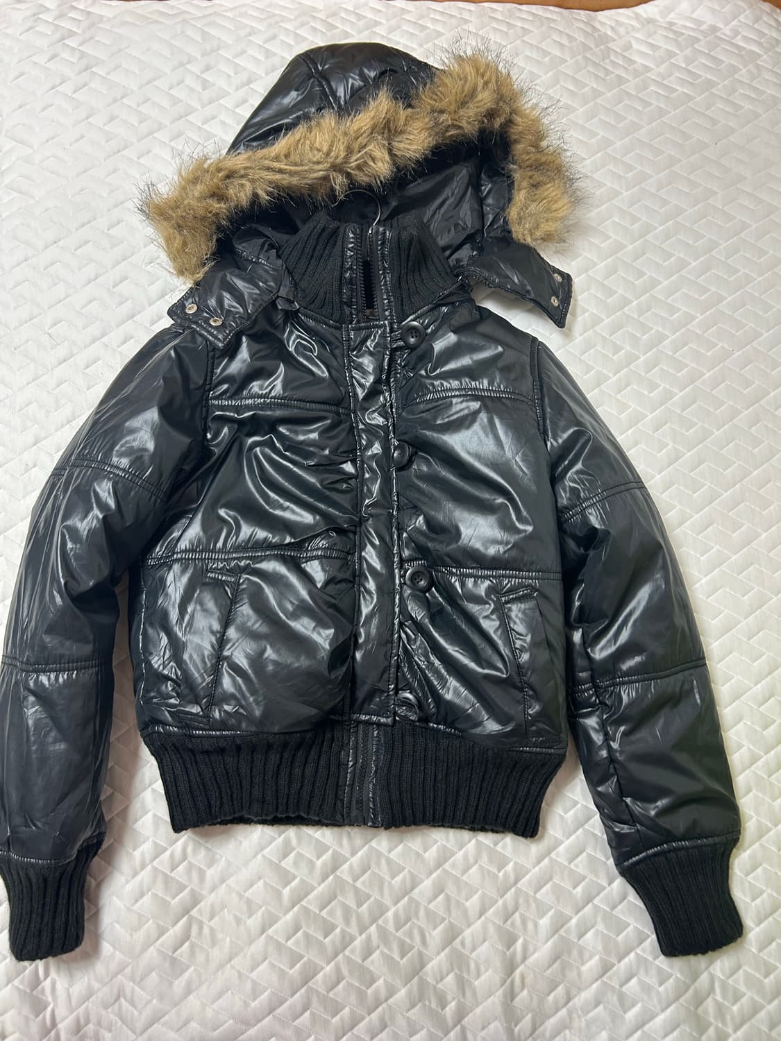 선가든파티 Oos jpn 크롭 골지 후디 퍼 패딩 상품이미지1