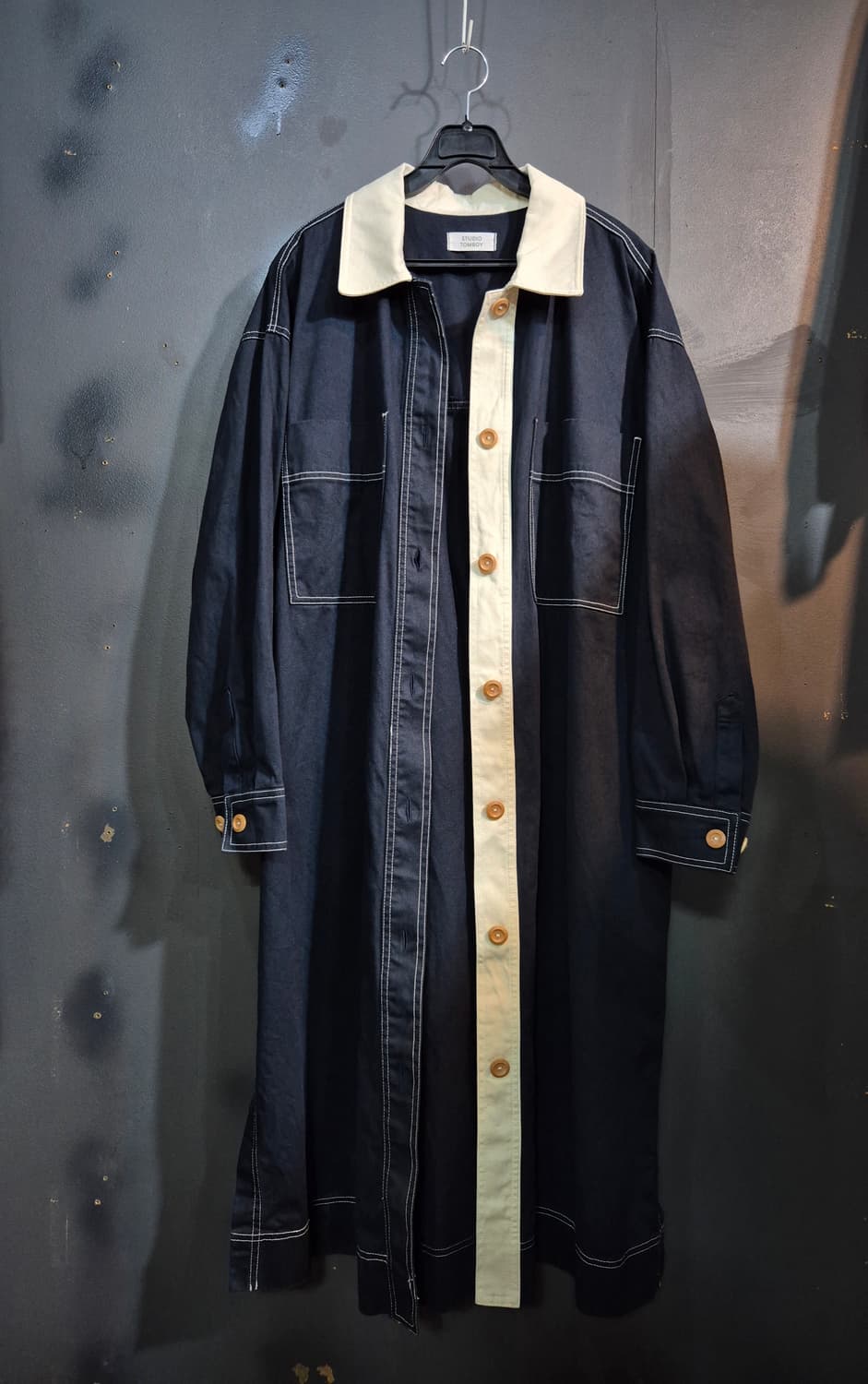 스튜디오톰보이 데님 배색 롱 셔츠 원피스 프리사이즈 상품이미지1
