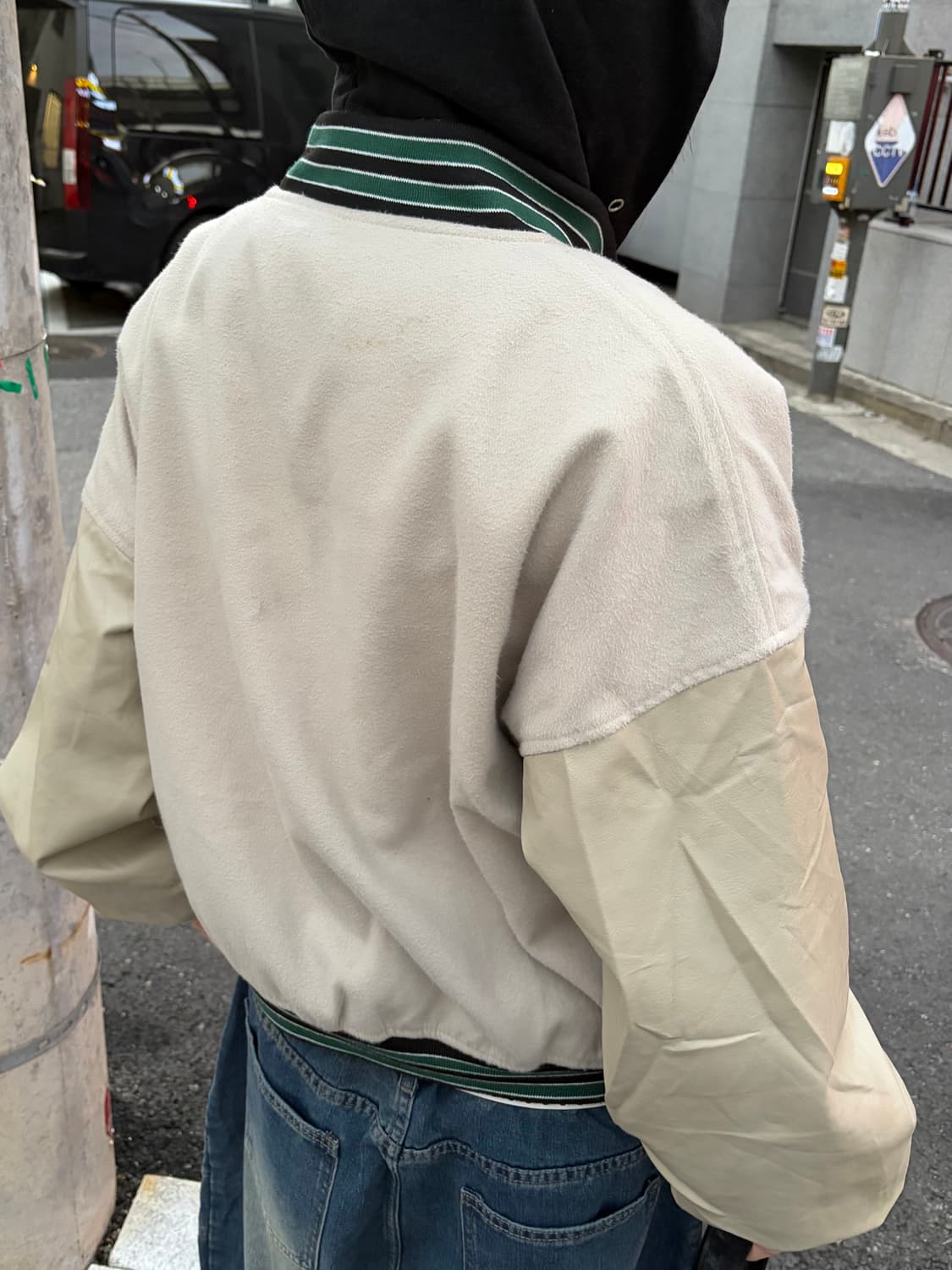 90s 올드스쿨 베이지 패치 레더 바시티 jk 상품이미지3