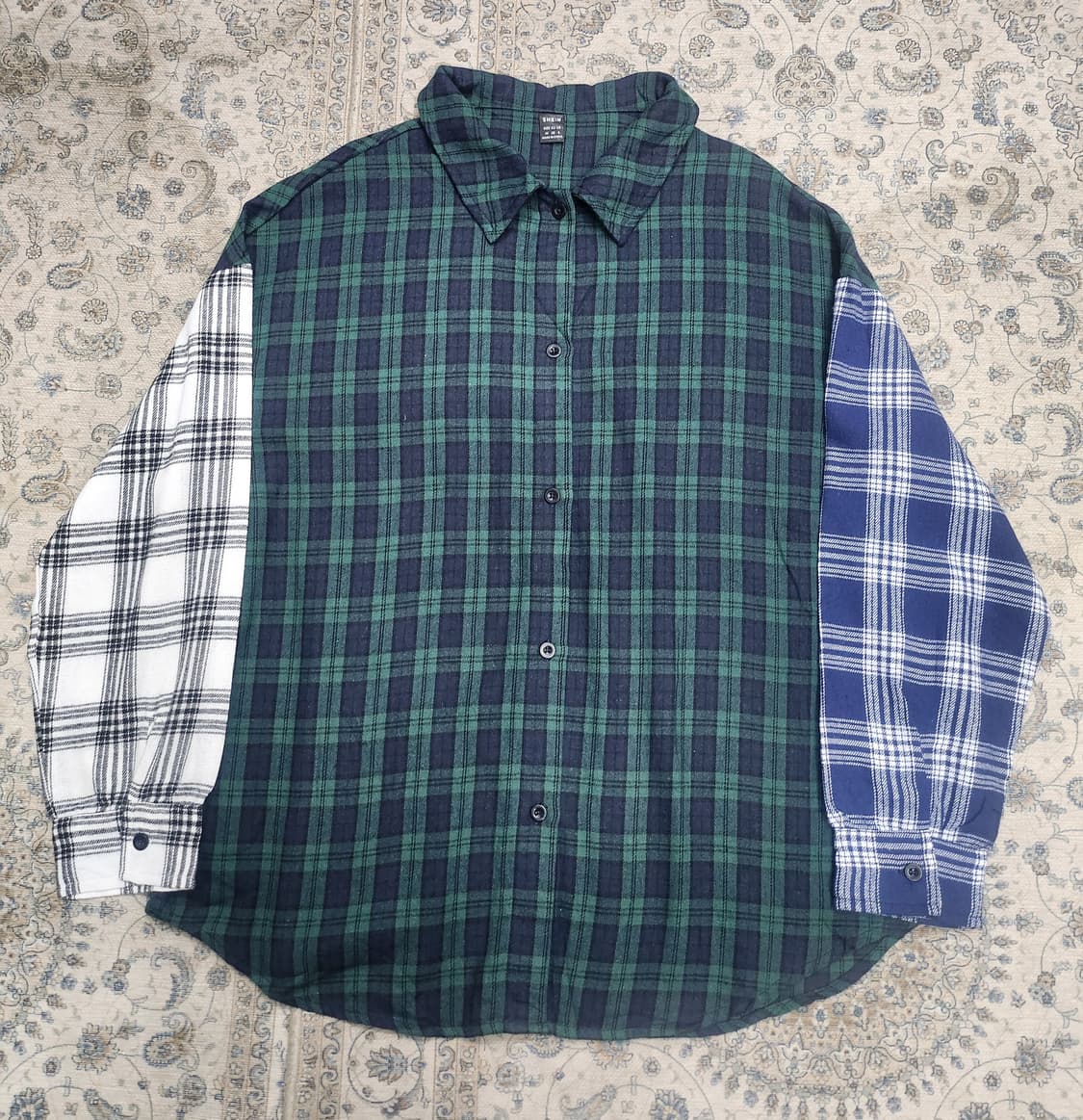 SHEIN 배색 체크 셔츠 M (크게나옴) (104-107) 상품이미지1
