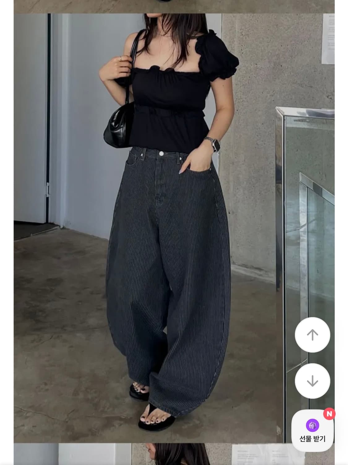 ootj 핀스트라이프 흑청 벌룬 와이드 데님 팬츠 상품이미지1