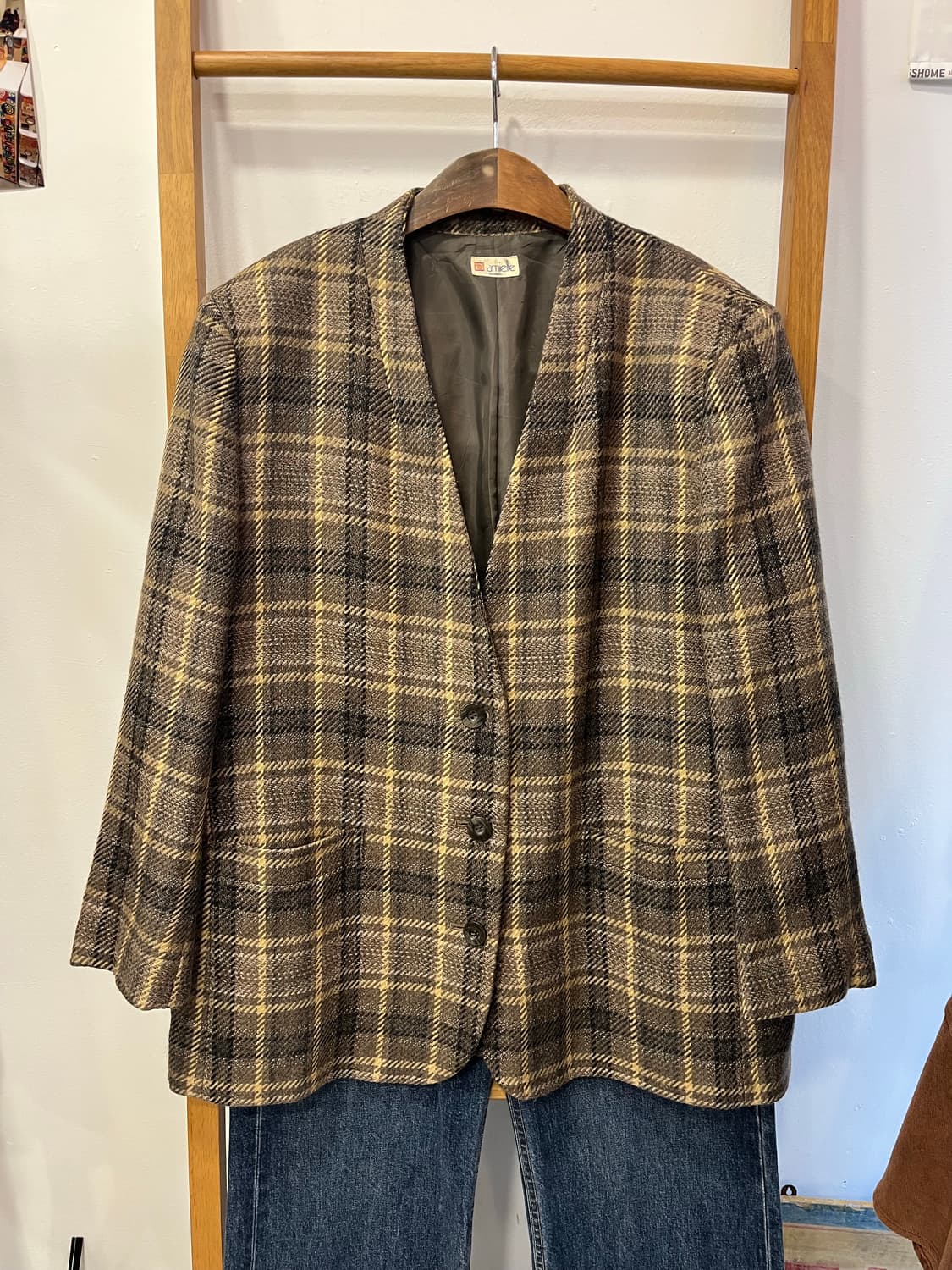 아미엘 체크 노카라자켓 상품이미지1