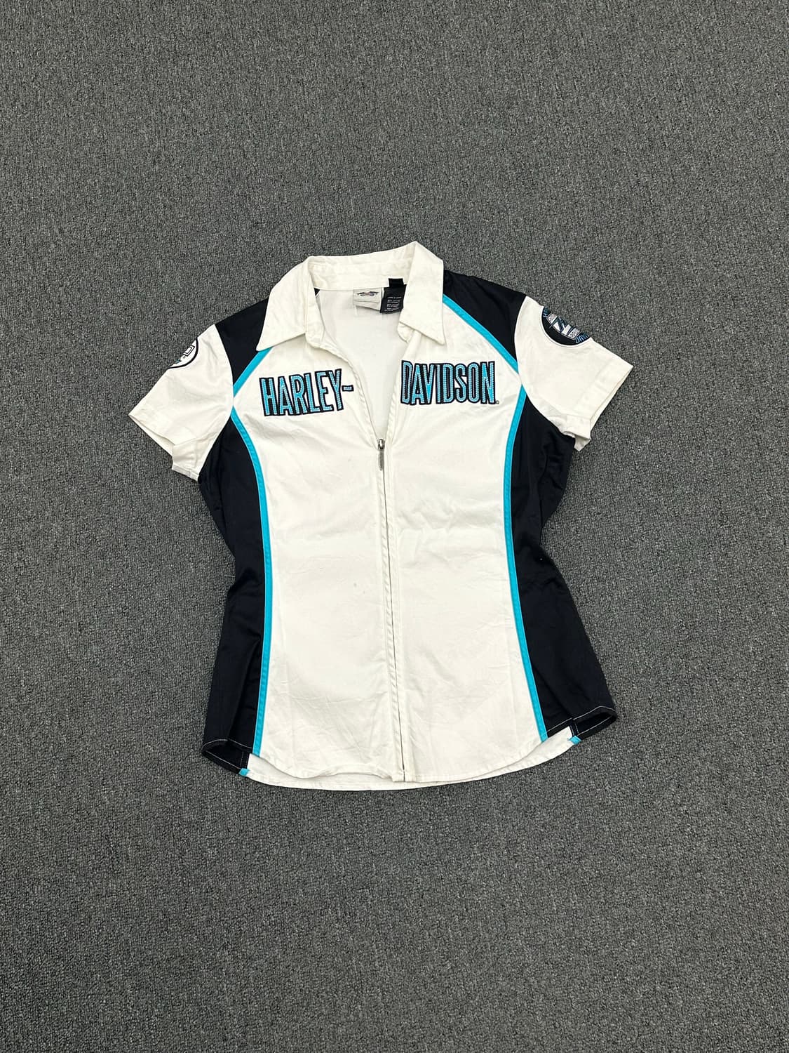 M)할리데이비슨 vintage 여성 v넥 반팔 집업 상품이미지1