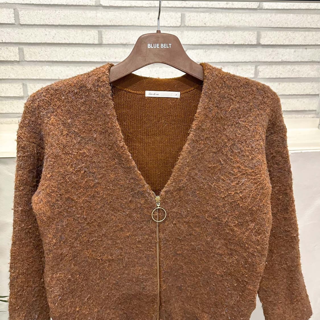 JPN VINTAGE 니트 집업 가디건 브이넥 디테일 오버핏 브릭 브라운 상품이미지4