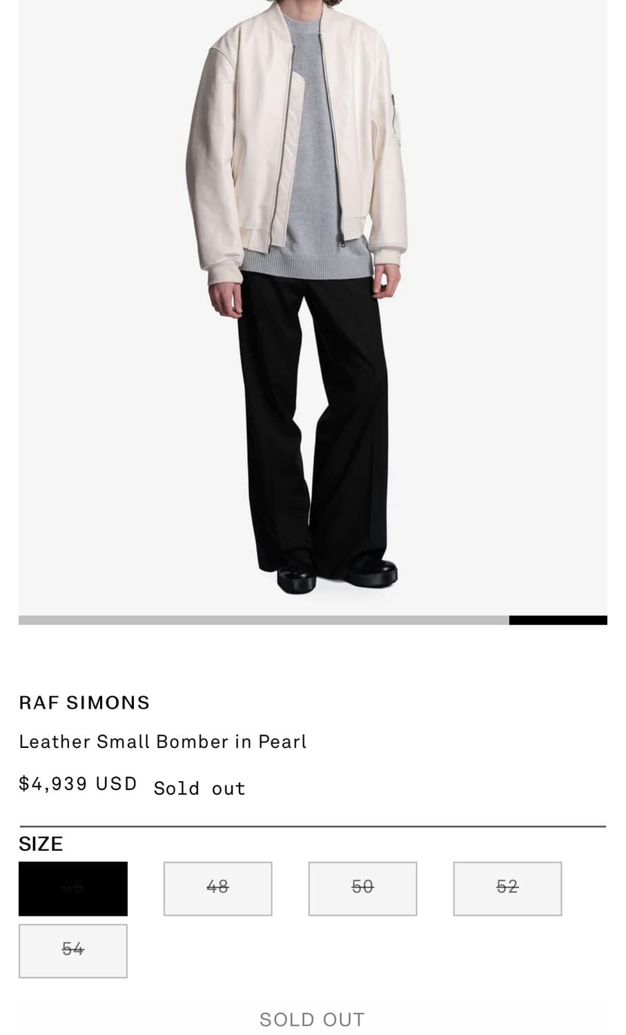 라프시몬스 23ss 레더 봄버 화이트 50 상품이미지2