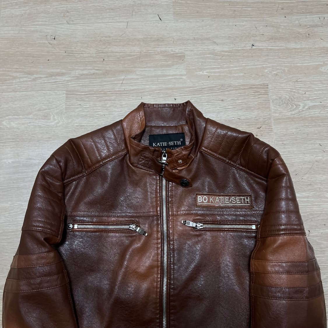 케이티세스 빈티지 넥비죠 레더 라이더 가죽자켓 [브라운] L/100 상품이미지2