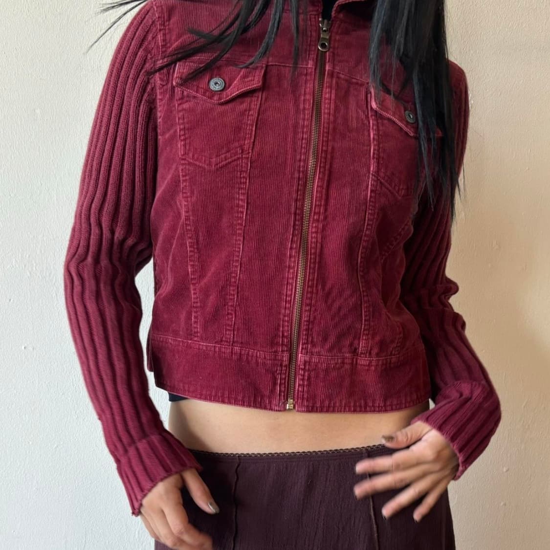 Vintage Burgundy Knit Corduroy Zip Up 상품이미지1