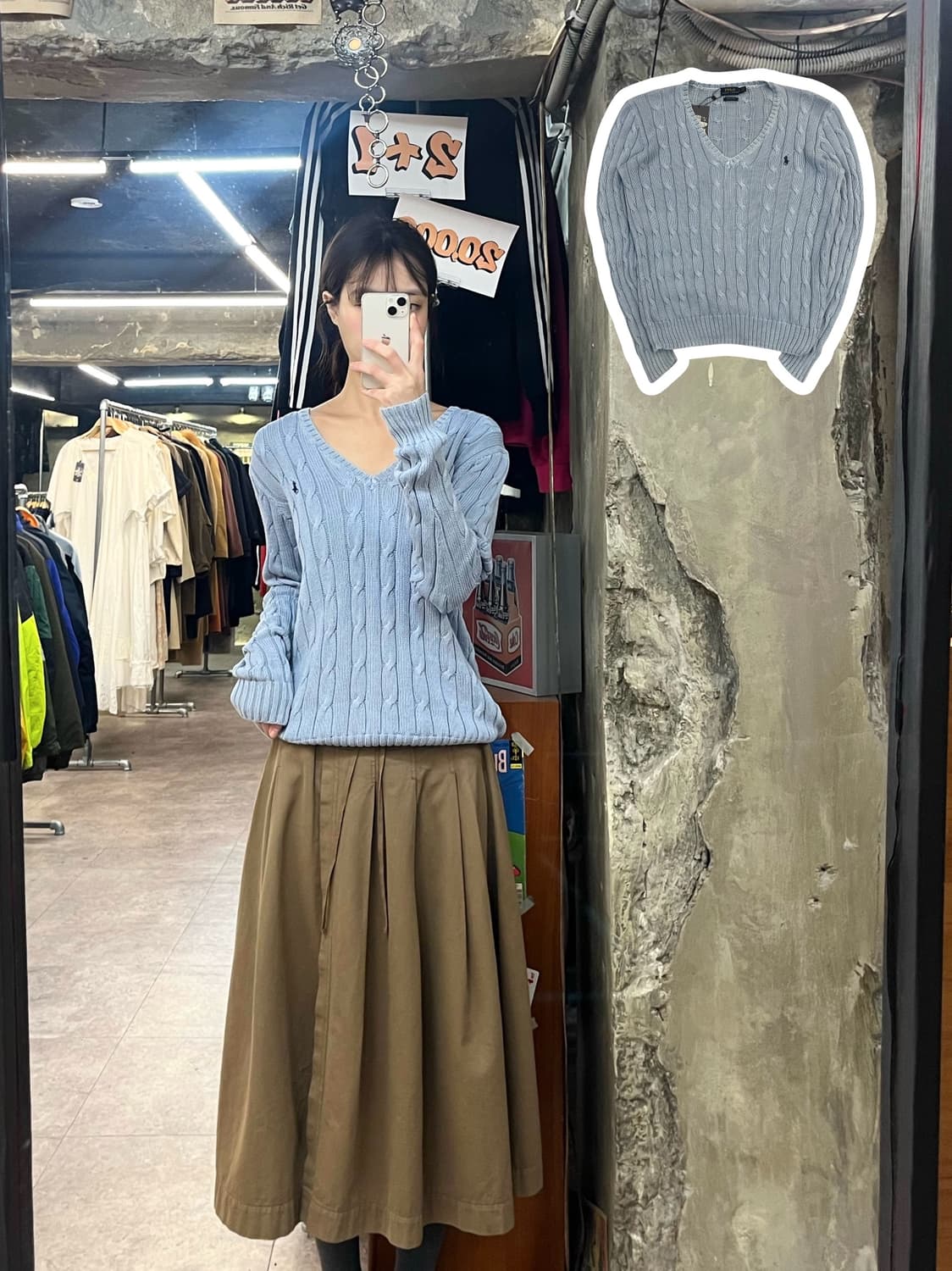 폴로 랄프로렌 브이넥 꽈배기 니트 스카이블루 L  #csz3776  상품이미지1