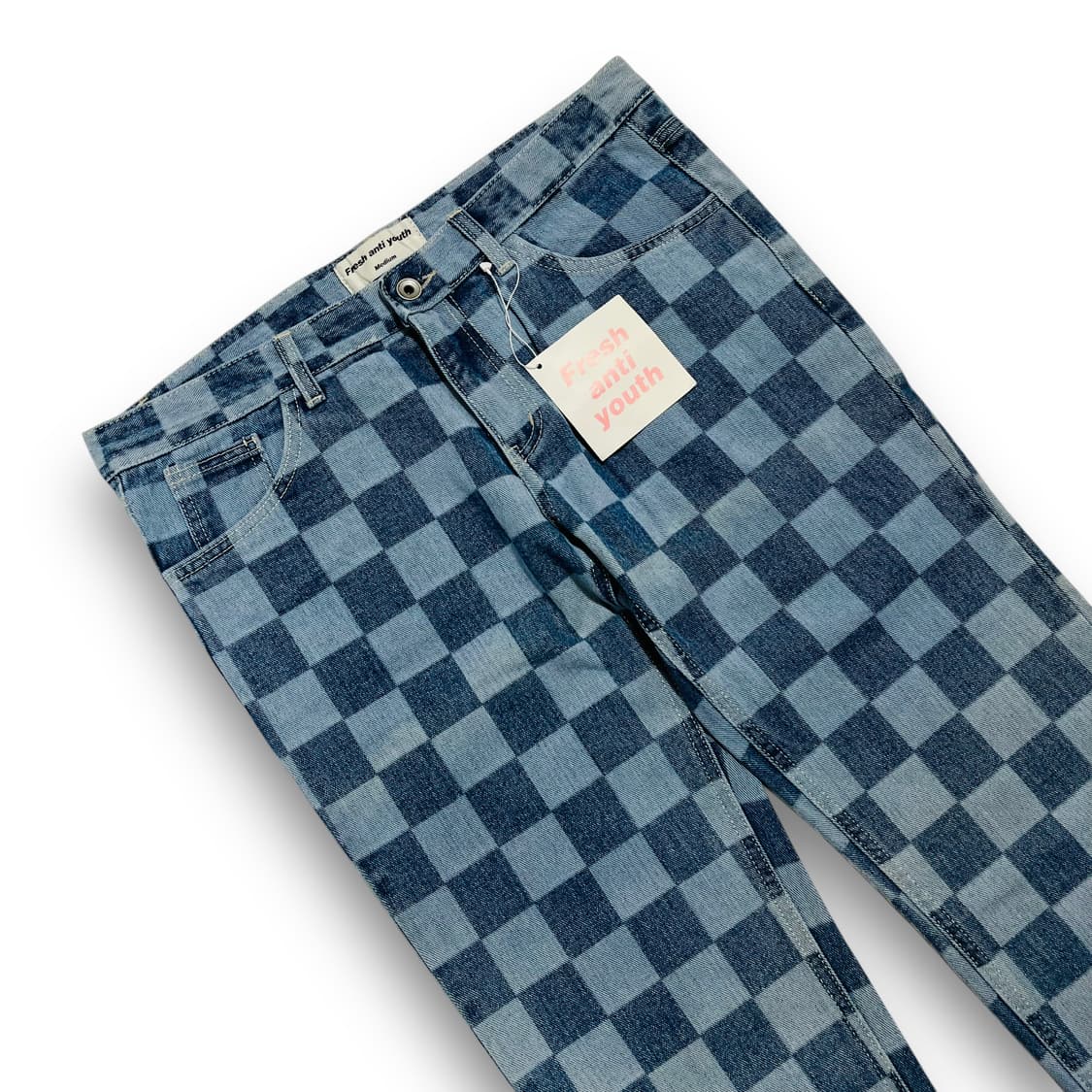 프레쉬 안티 유스 체크 패턴 새상품 데님 팬츠 상품이미지2