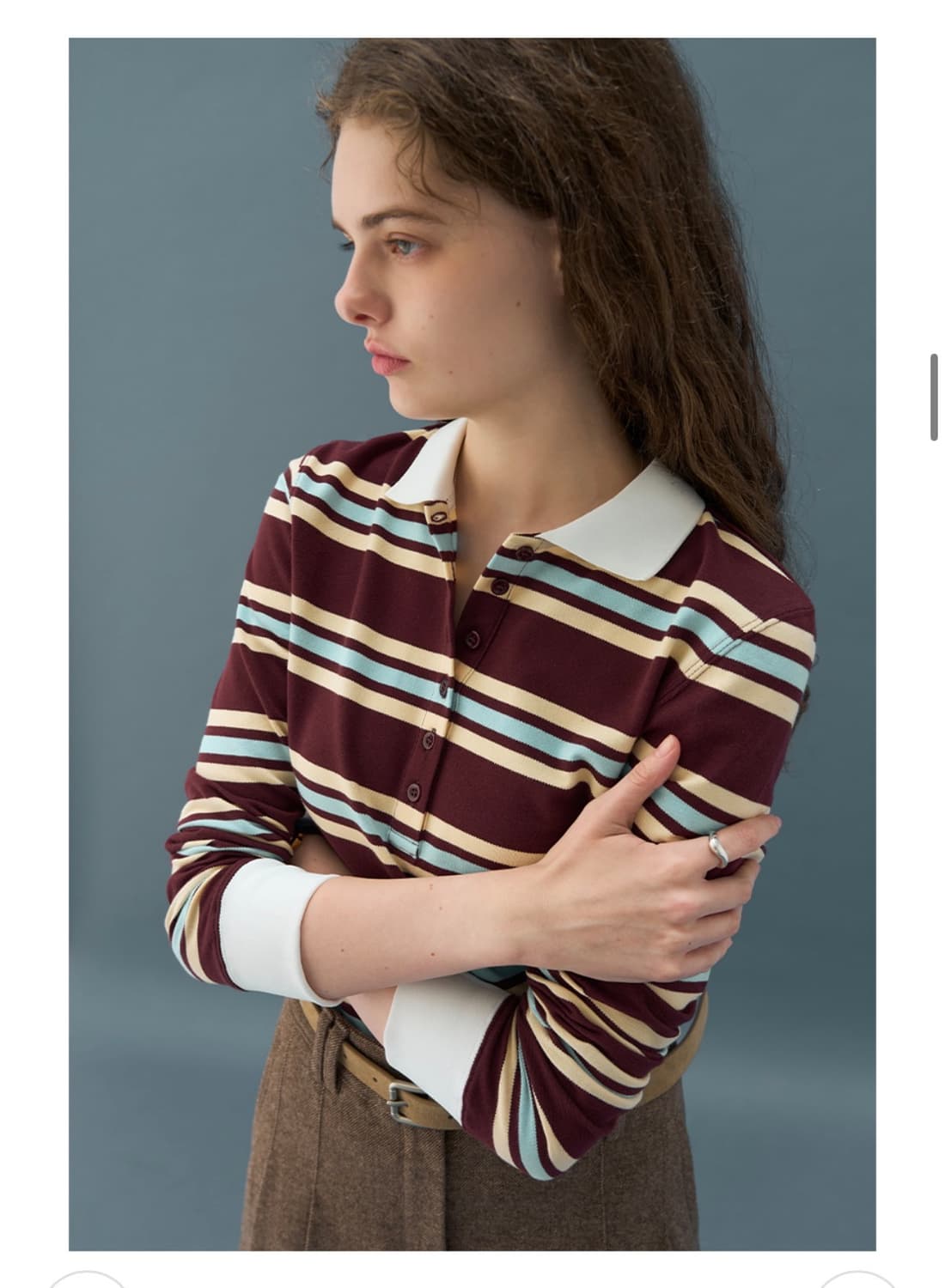 (S) 드로우핏 우먼 멀티 스트라이프 슬림 카라 피케 티셔츠 판매 상품이미지5