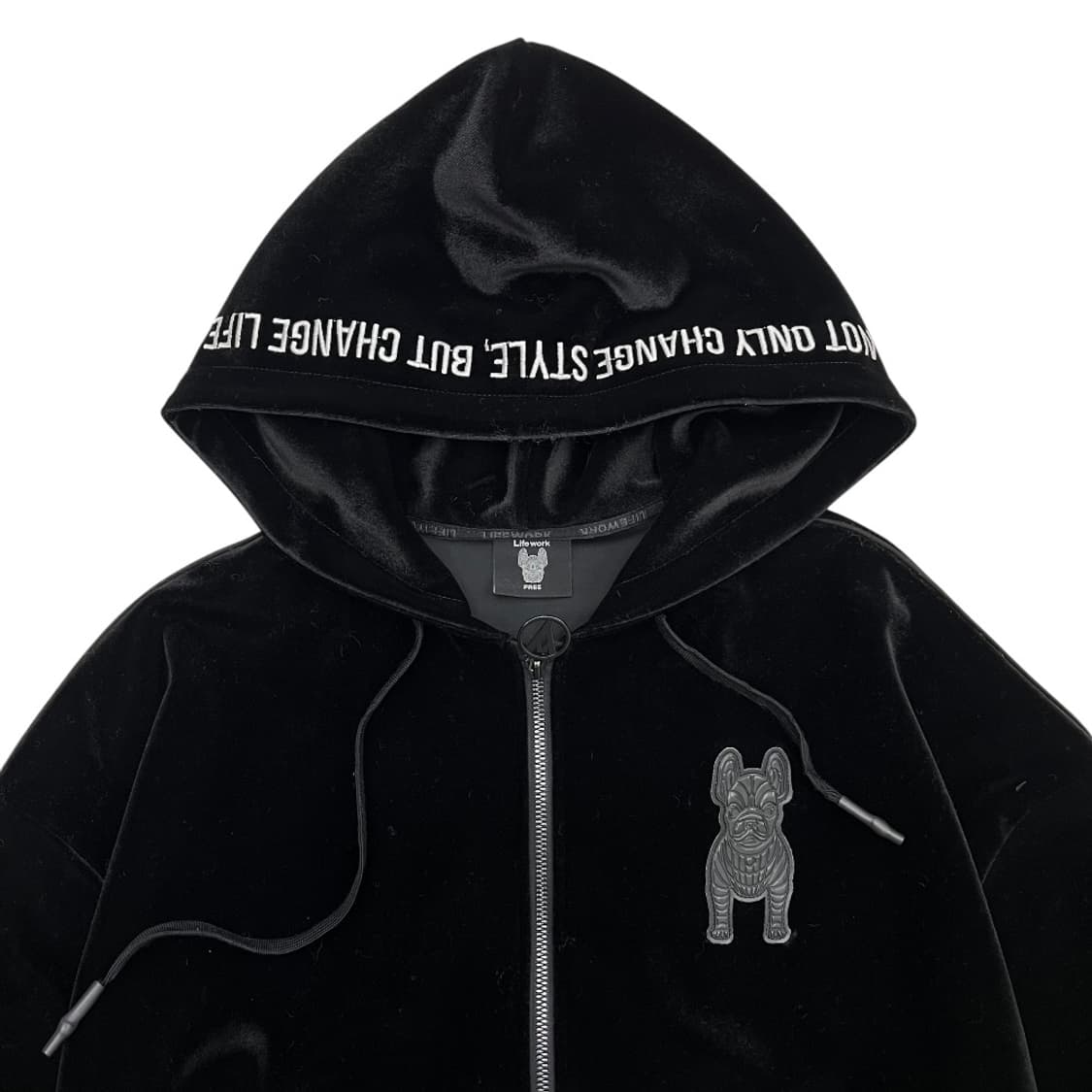 라이프워크 불독로고 블랙 벨벳 후드집업 상품이미지5