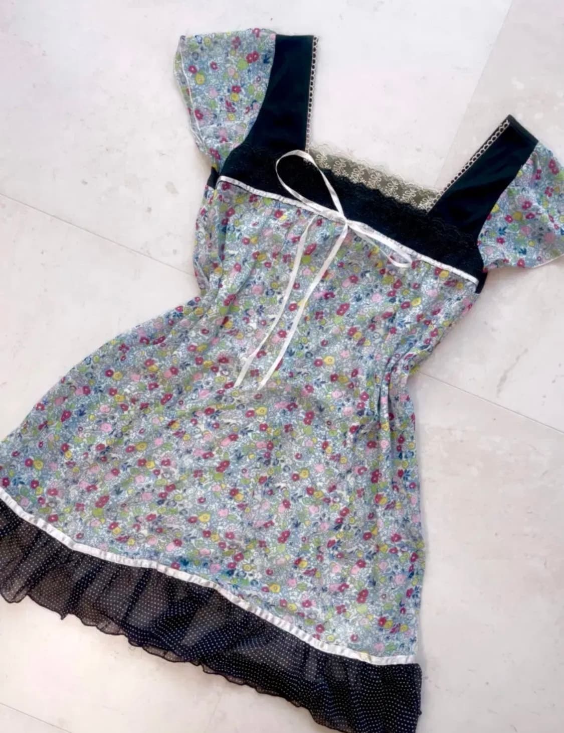 일본빈티지 플로럴 도트 페어리 모리 원피스 상품이미지2