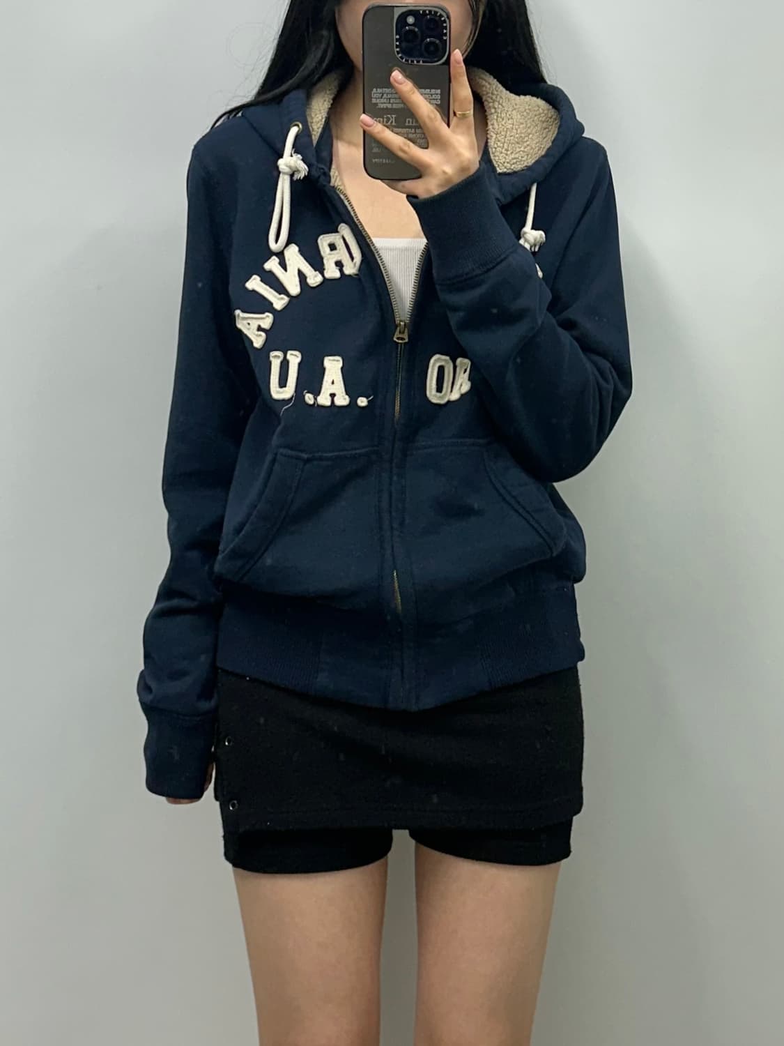 후아유 y2k 네이비 후드집업 상품이미지1