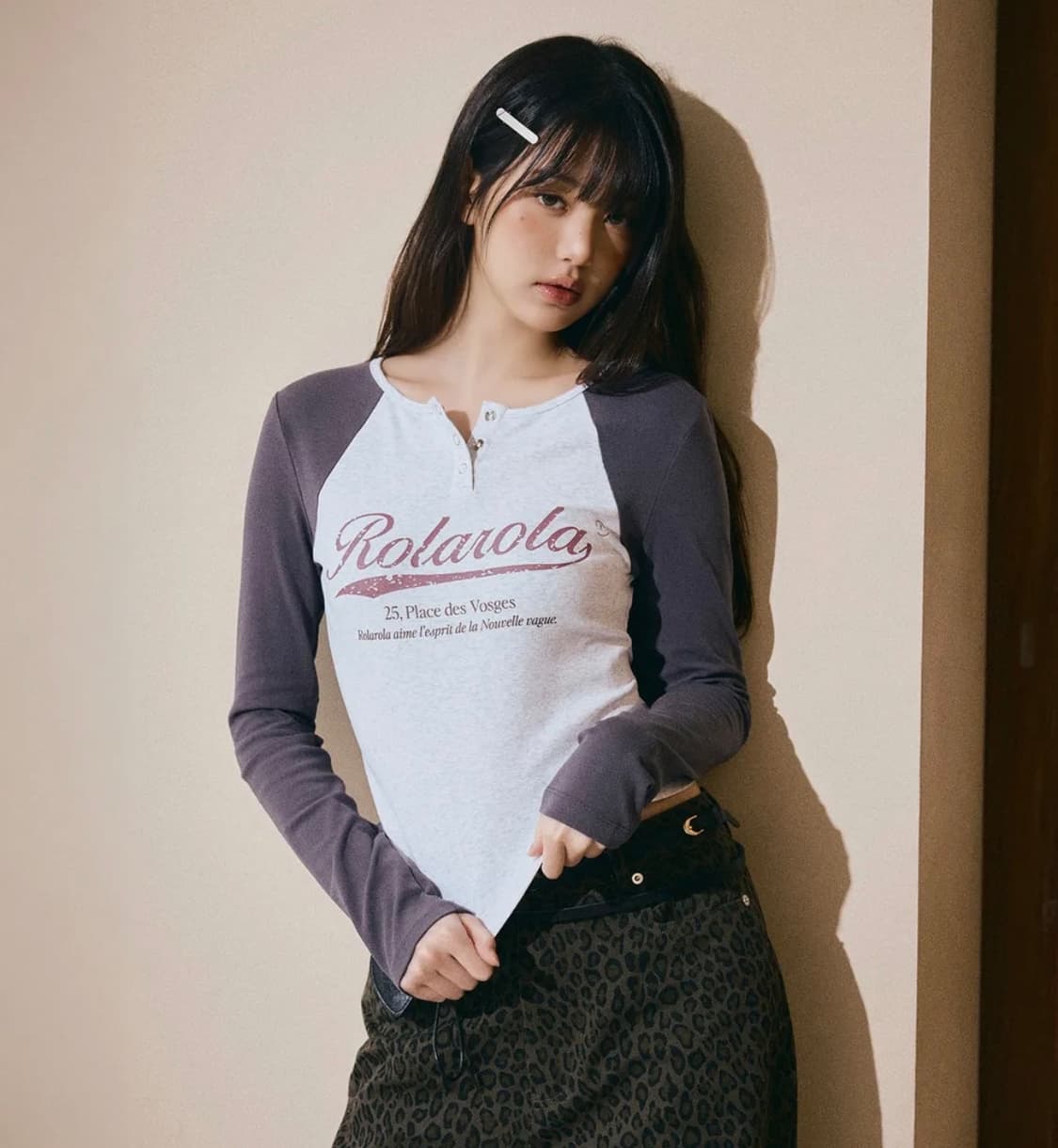 로라로라 레글런 배색 크롭 긴팔 티셔츠 롱슬리브 상품이미지1