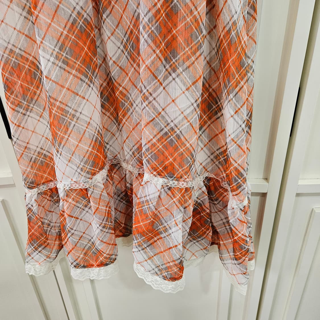 오렌지 체크 끈 캉캉 원피스 상품이미지3