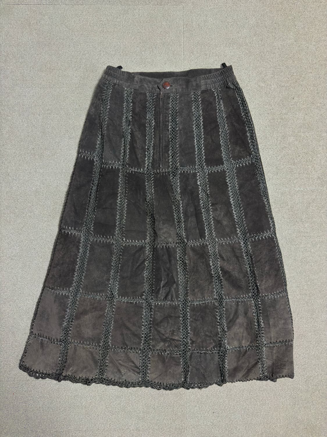 리얼 스웨이드 패치워크 레이스업 스커트 상품이미지5