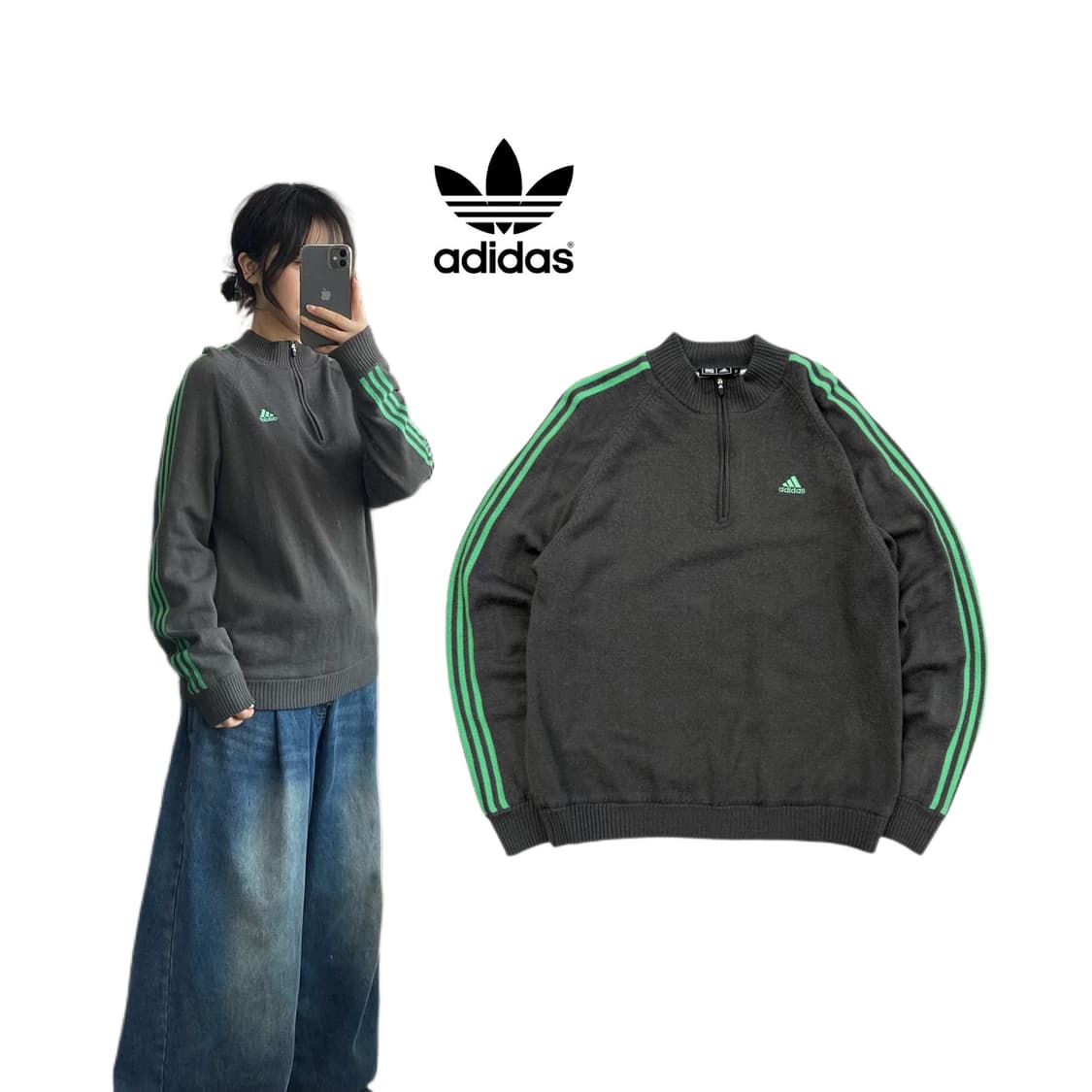 아디다스 00s 삼선 아노락 반집업 니트 상품이미지1