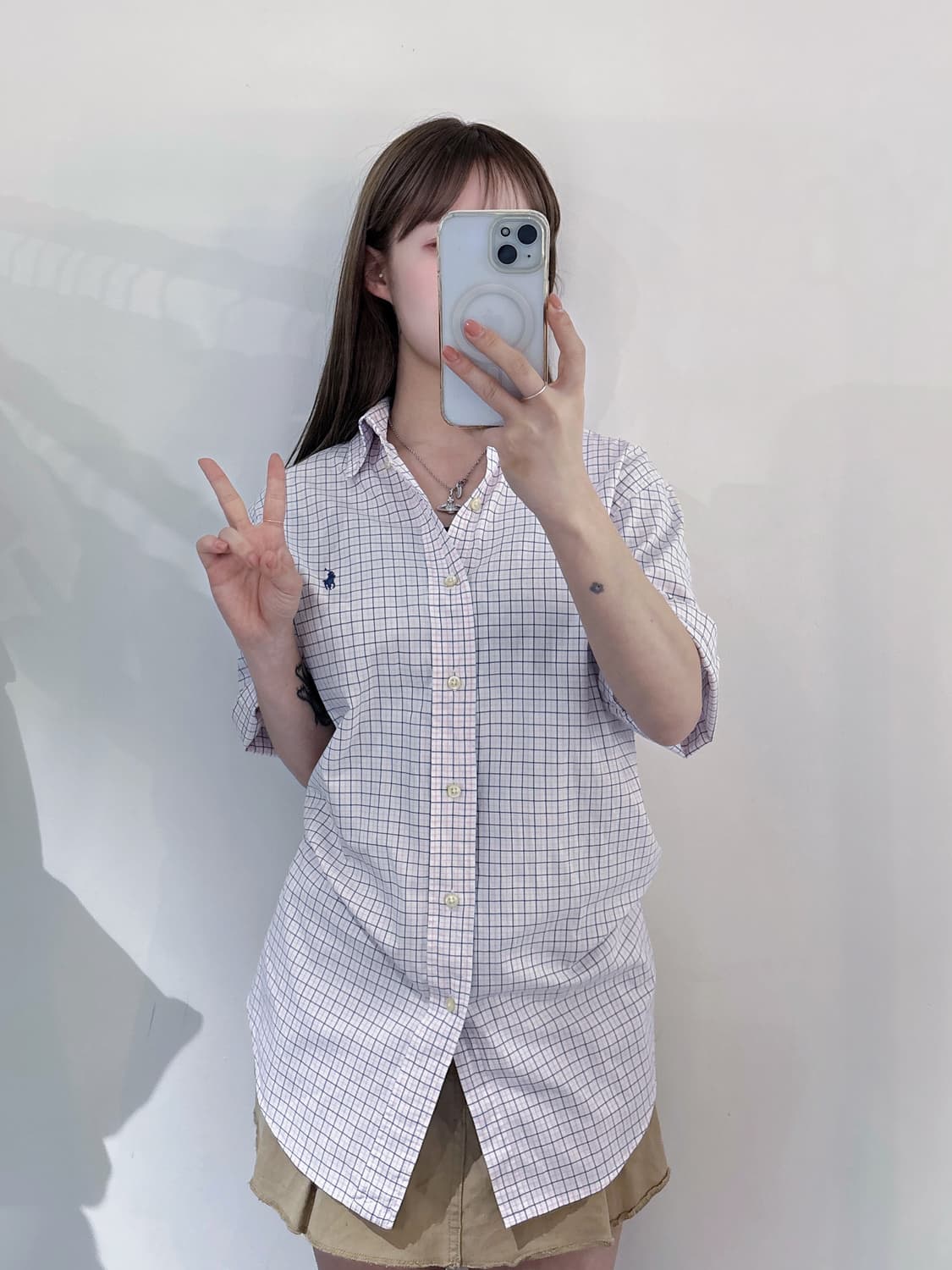 폴로랄프로렌 네이비포니 체크 반팔 셔츠 상품이미지1