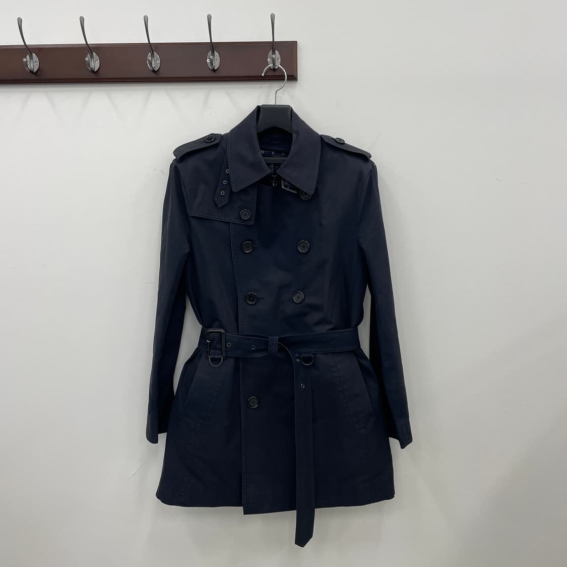 버버리 블랙라벨 딥네이비 더블 트렌치 벨티드 면 코트 상품이미지1