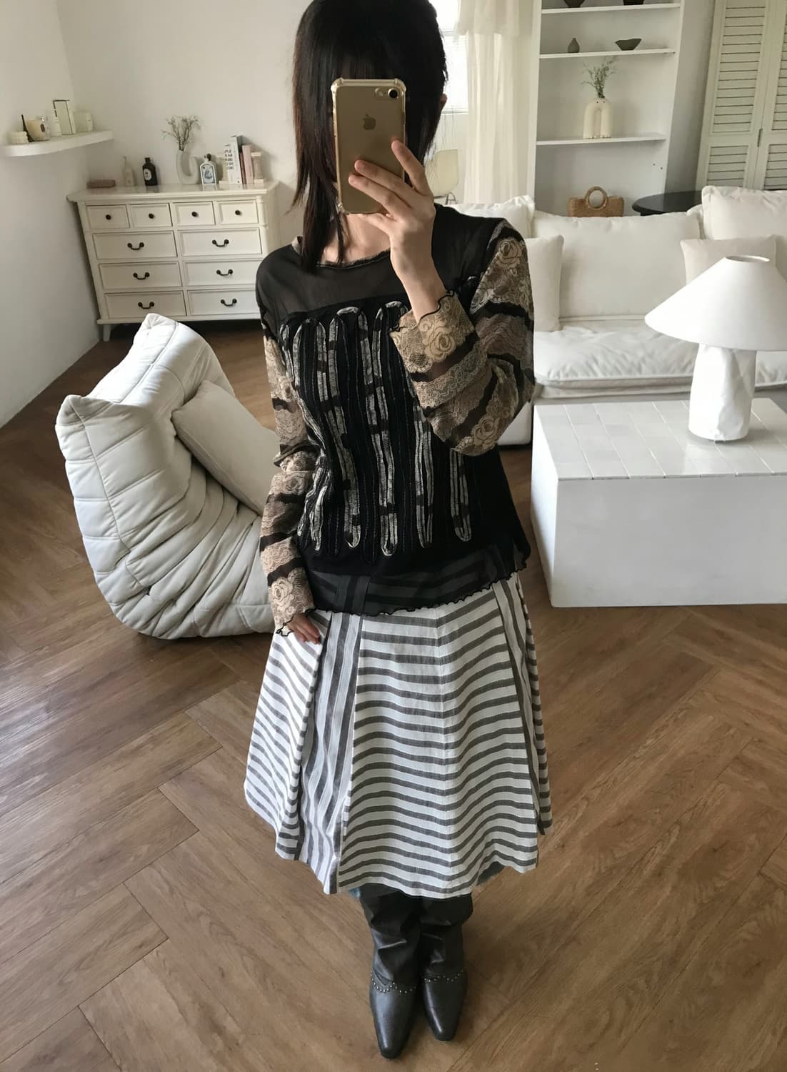 vintage stripe pattern skirt 상품이미지2