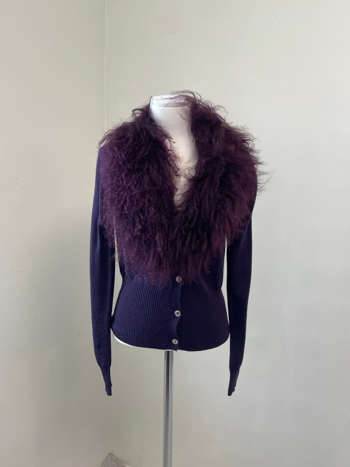 빈티지 티베트 램 퍼트리밍 가디건 J04127 y2k goa 상품이미지2