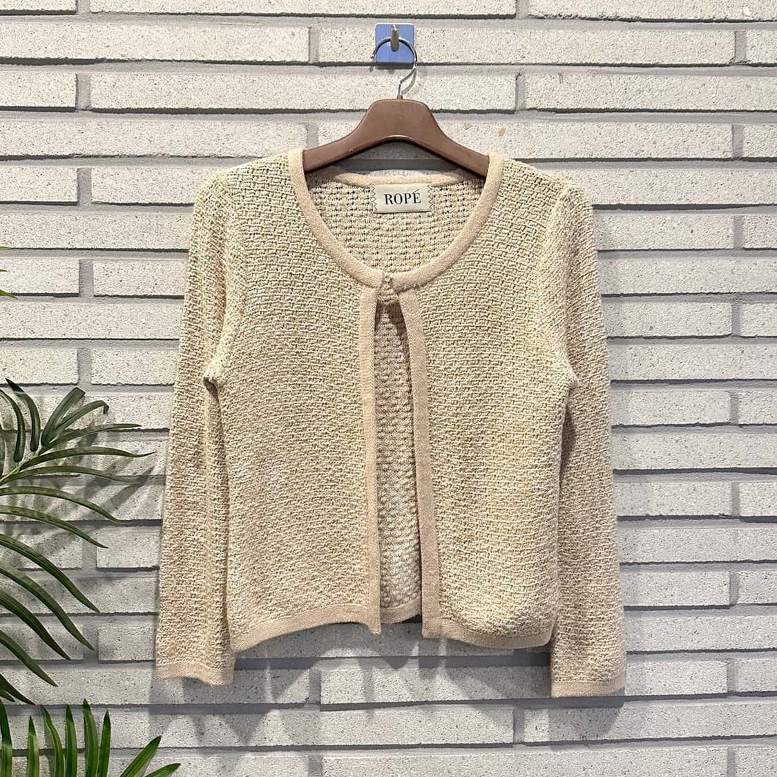 JPN VINTAGE 니트 가디건 오픈 프론트 트위드 디테일 아이보리 상품이미지1