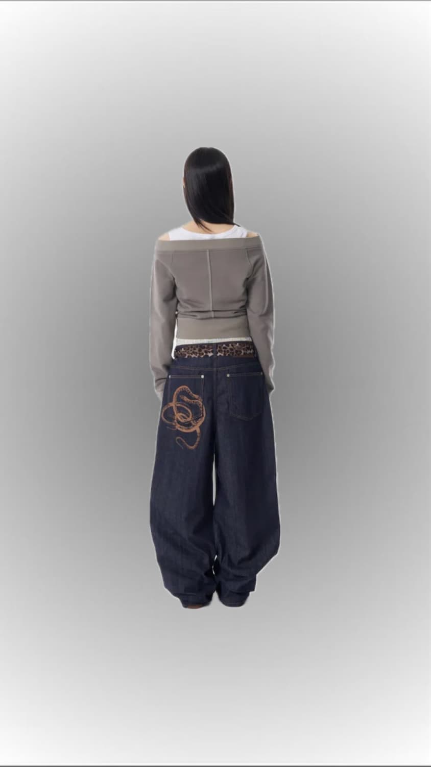 Snake Printed Denim Pants  상품이미지3