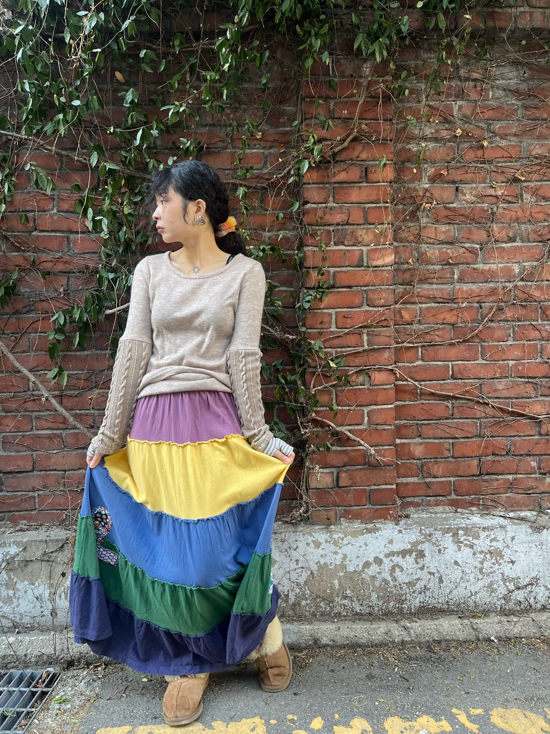 패치 포인트 캉캉 롱스커트 상품이미지1