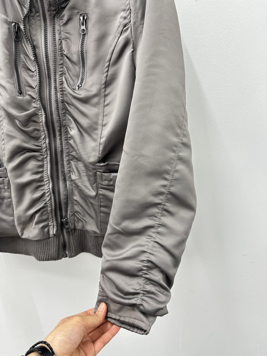 Vintage Silver Ruched shirring Bomber  상품이미지5