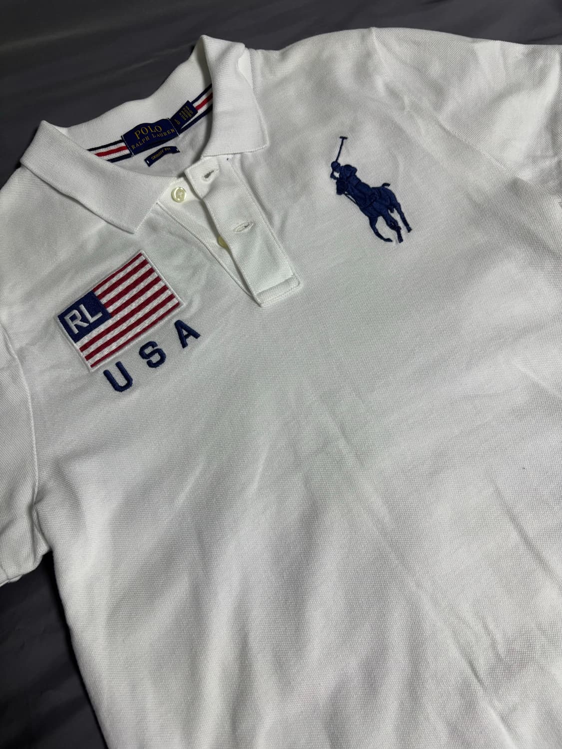 폴로 랄프로렌 화이트 빅포니 USA 성조기 카라티셔츠 상품이미지3