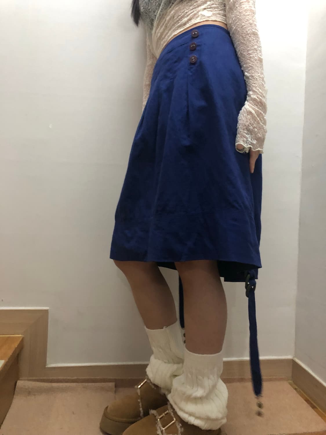 빈티지 블루 벨티드 플리츠 스커트 상품이미지7