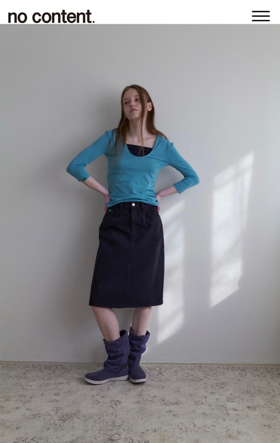 노컨텐츠 26. Layered sleeve T_ Aqua blue 상품이미지1