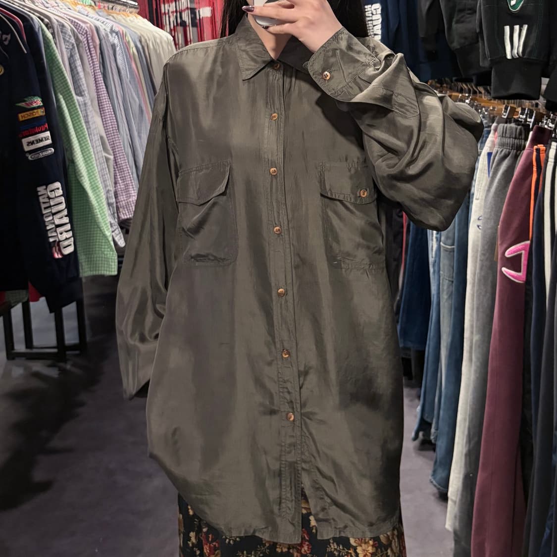 [IM] 실크 긴팔셔츠 카키 브라운 상품이미지2