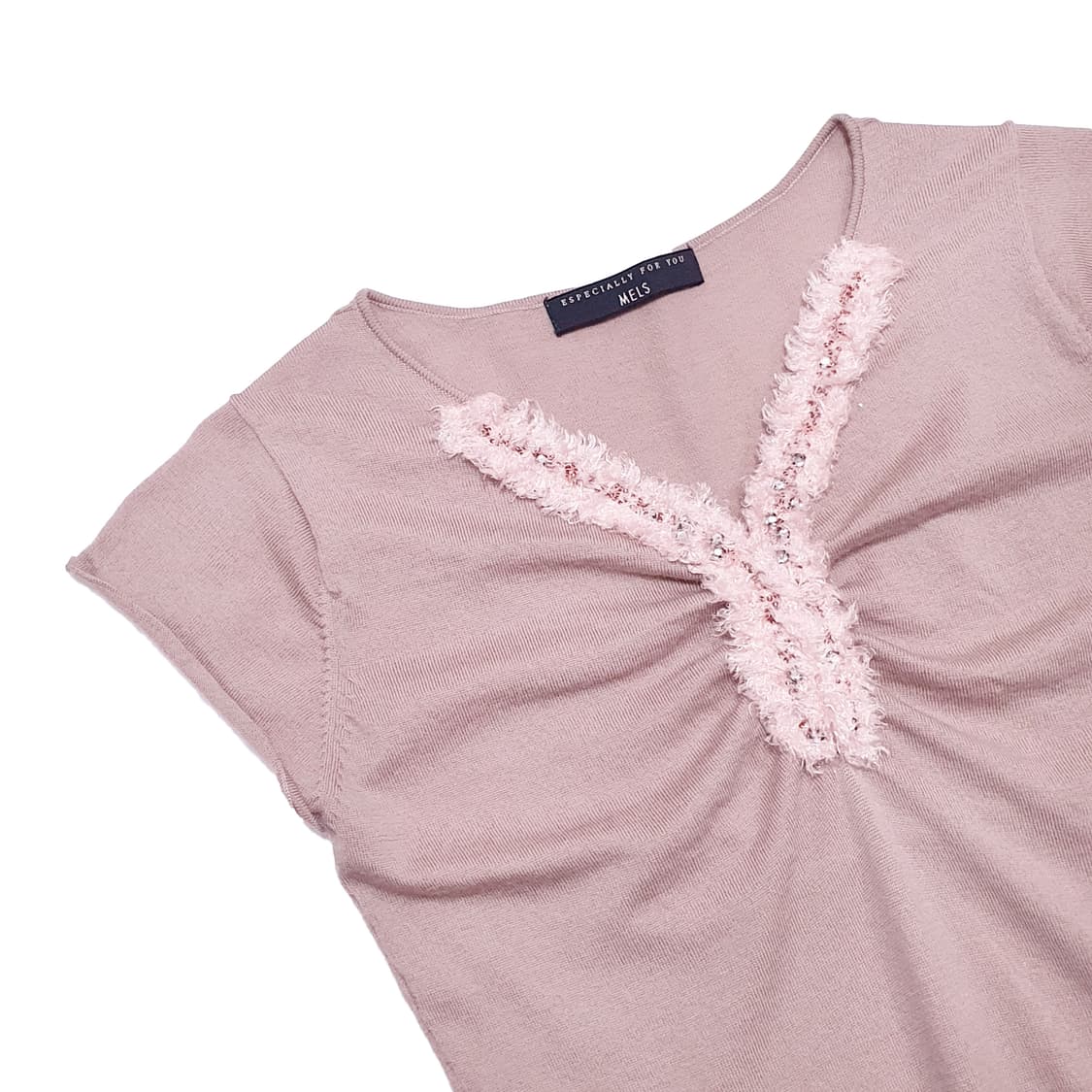 캐시미어 울 비즈 반소매 니트 탑 상품이미지4