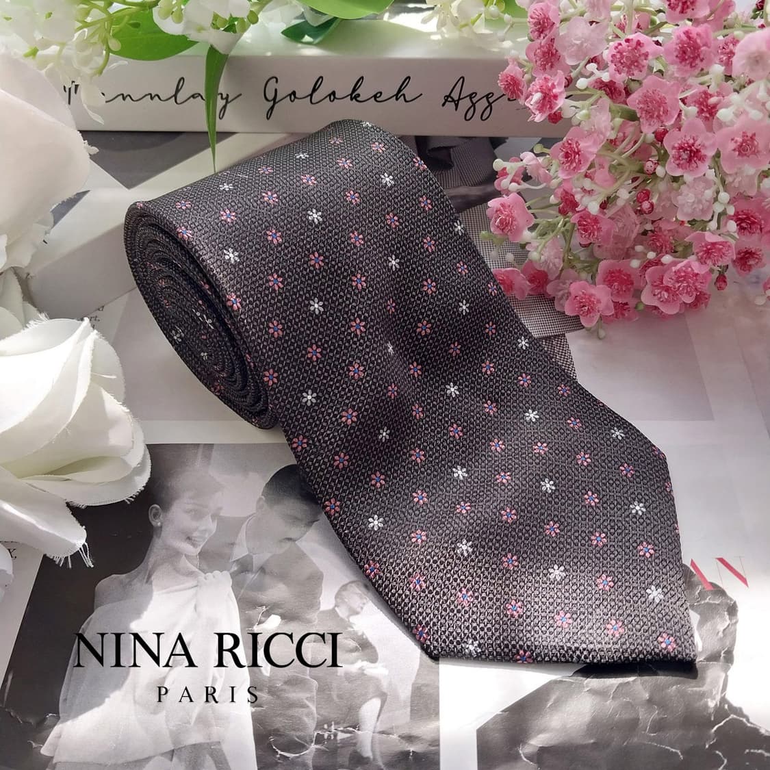 니나리치 진그레이 플라워 패턴 넥타이 9.5cm A+~A등급 K2318 상품이미지2