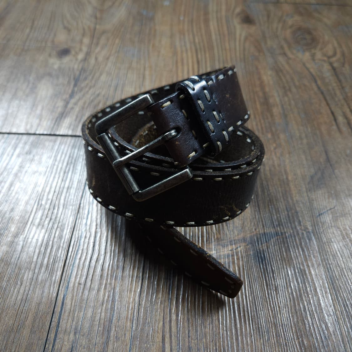 빈티지 더블 스티치 카우하이드 레더 웨스턴 버클 벨트 상품이미지1