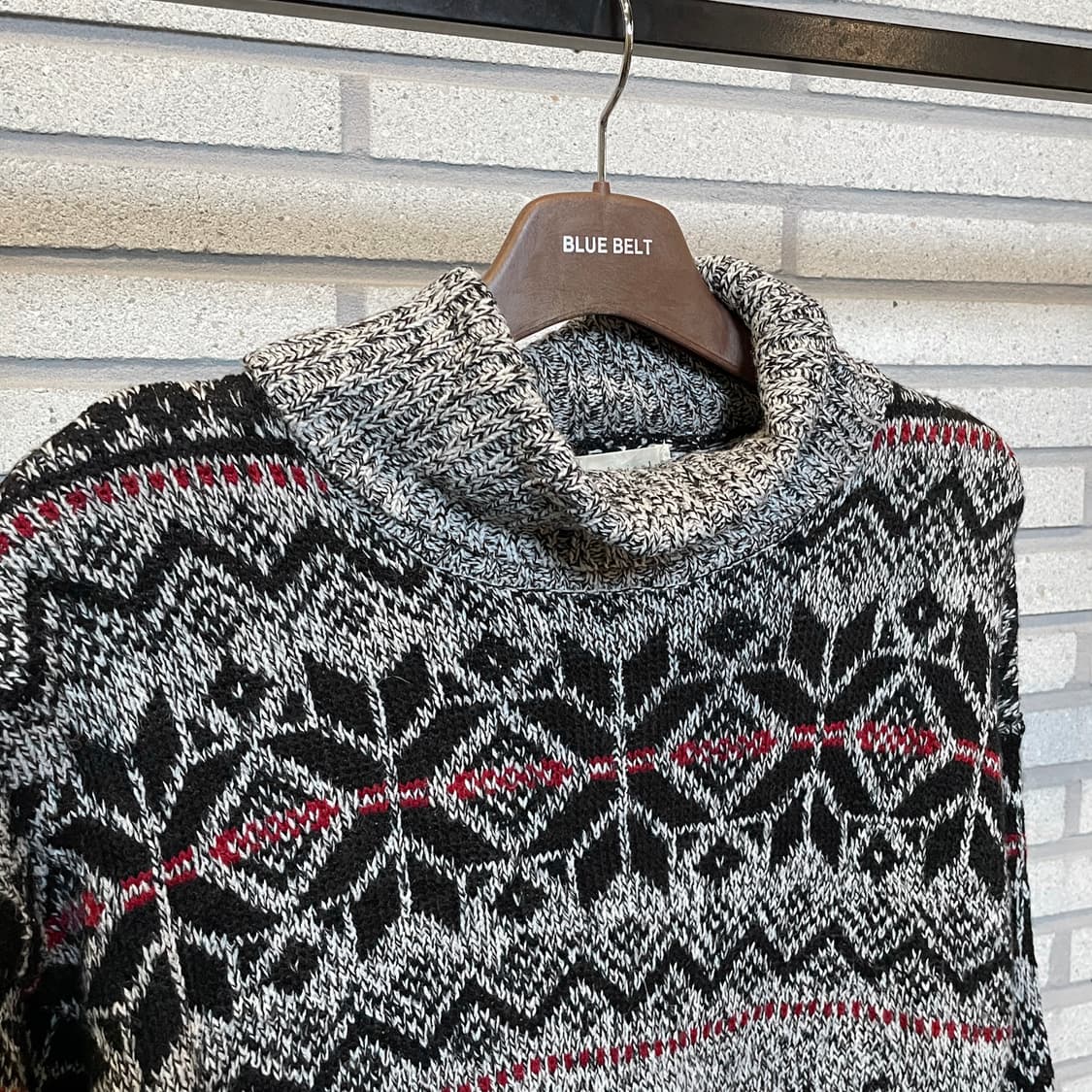 USA VINTAGE 터틀넥 롱 니트 노르딕 패턴 디테일 그레이 상품이미지4