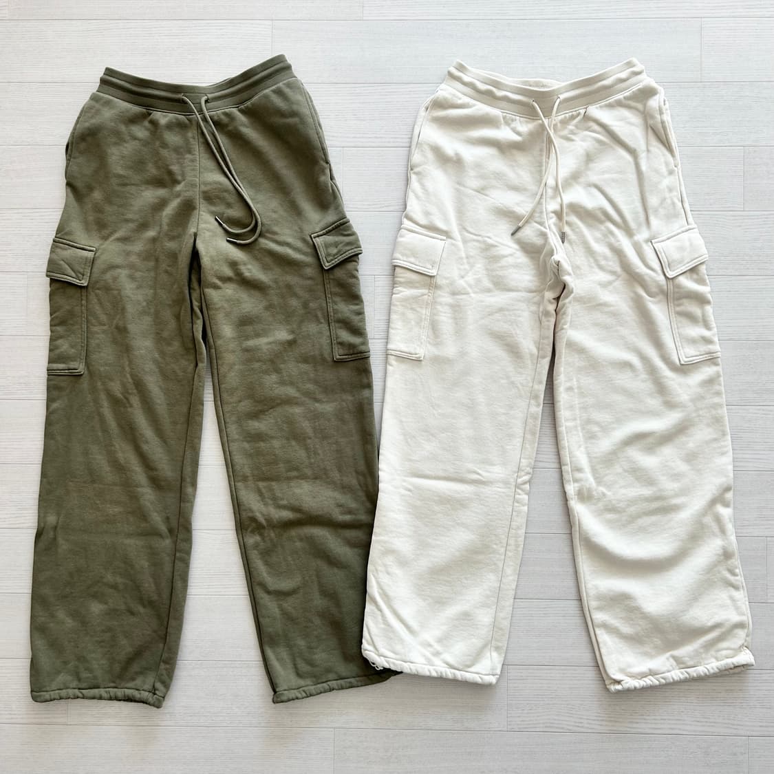 유니클로 스웨트 카고 팬츠 올리브 오프화이트 긴기장 S 상품이미지8