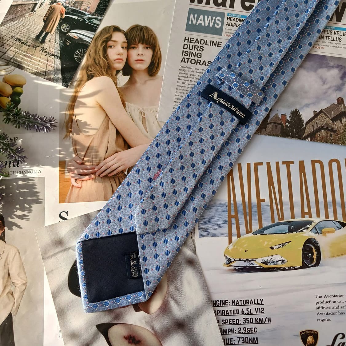 아쿠아스큐텀 실크 블루 기하 패턴 넥타이 9cm A등급 A19589
 상품이미지5