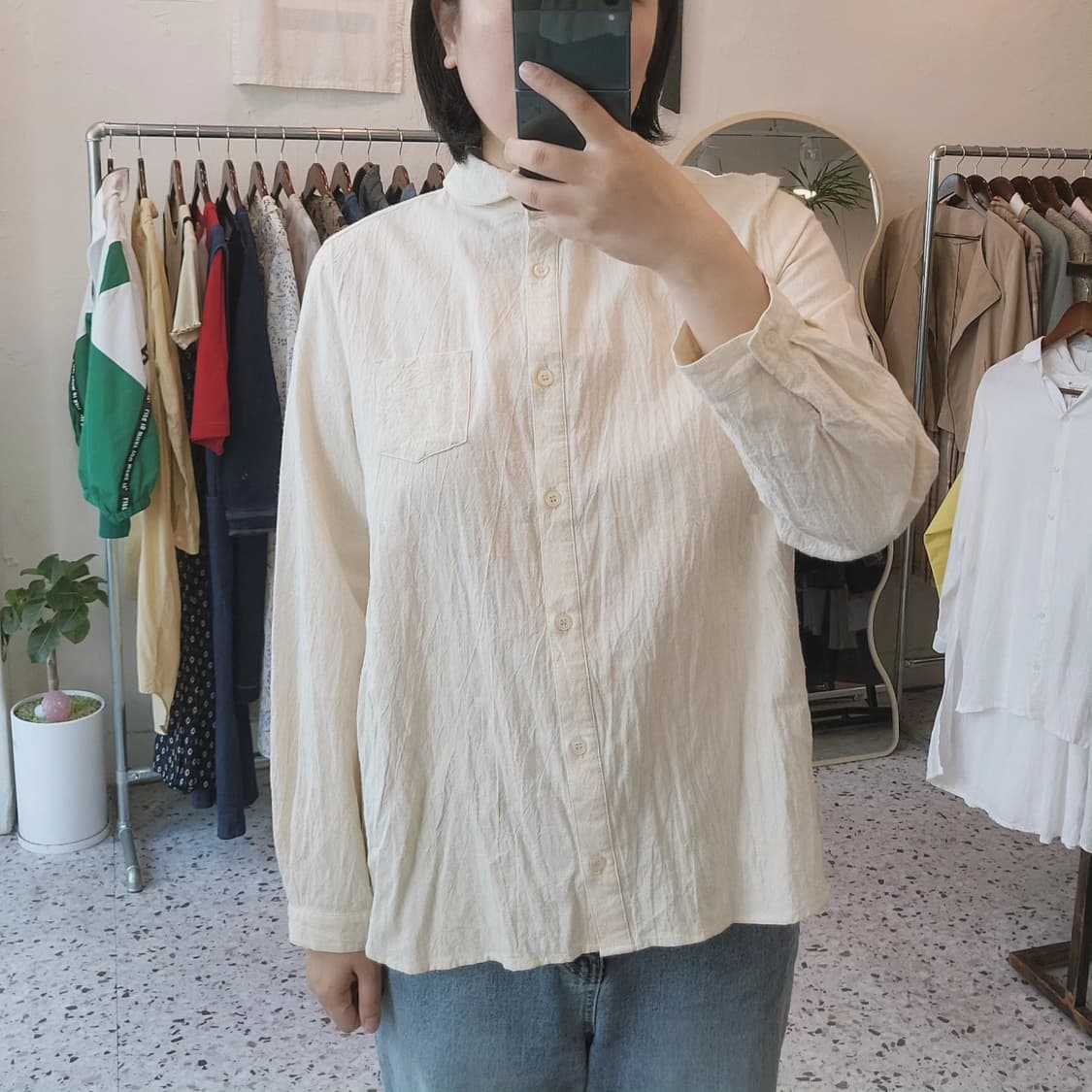 Self service 둥근카라 링클 면셔츠 상품이미지8