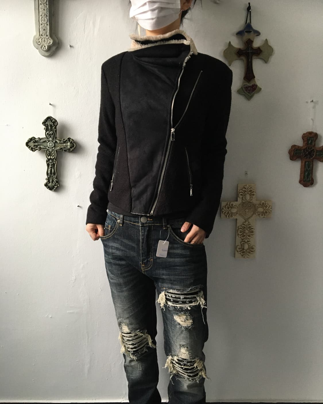 High neck fake fur suede jacket 상품이미지1