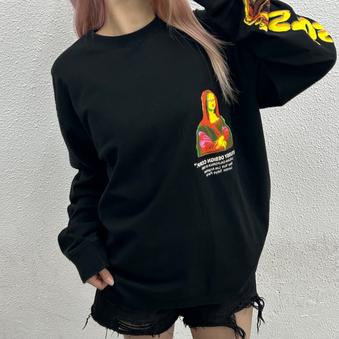스투시 팝 모나리자 프린팅 블랙 맨투맨 L 상품이미지1