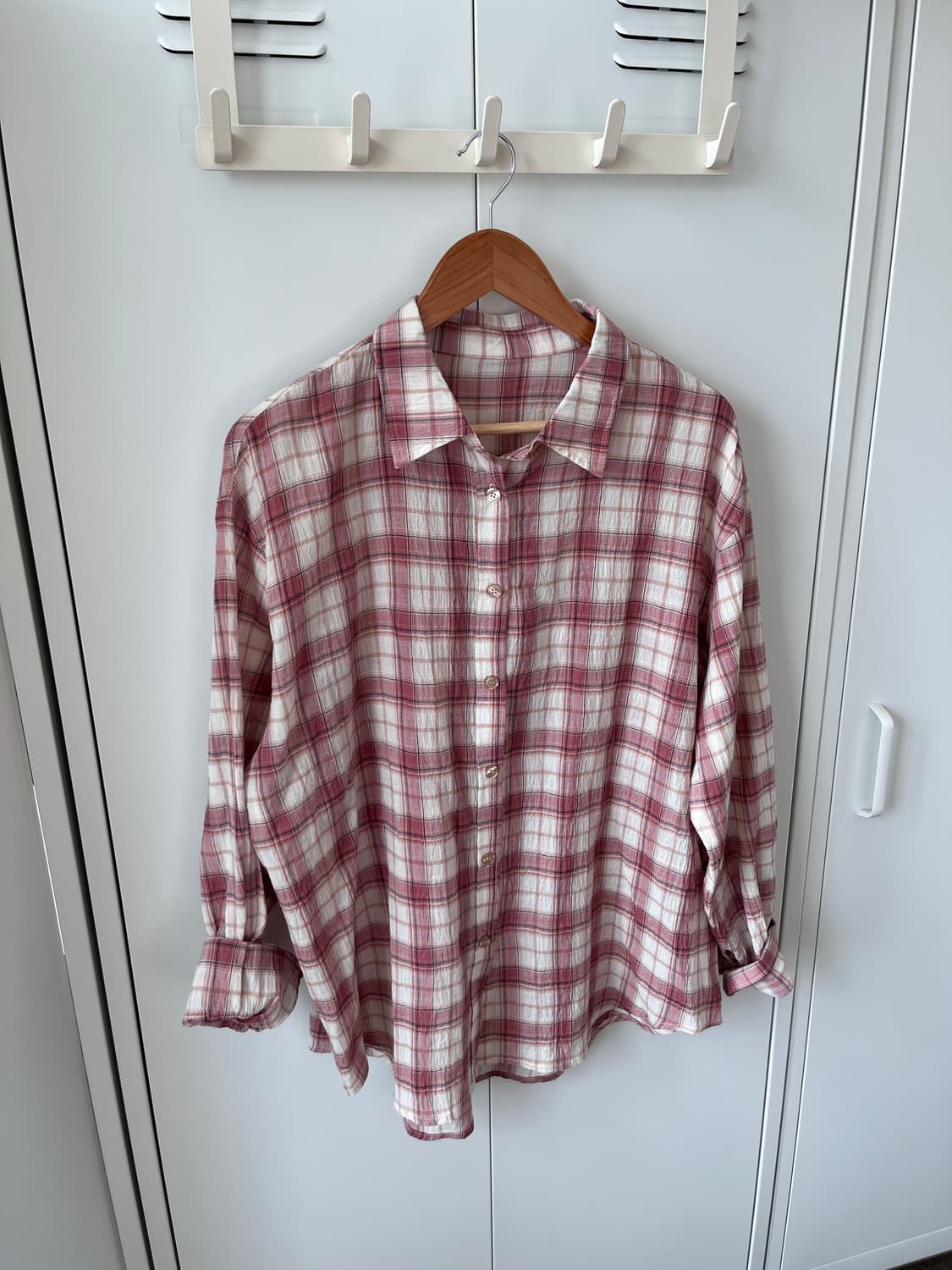 Earth music 얼스뮤직 분홍 체크 남방 셔츠 상품이미지5