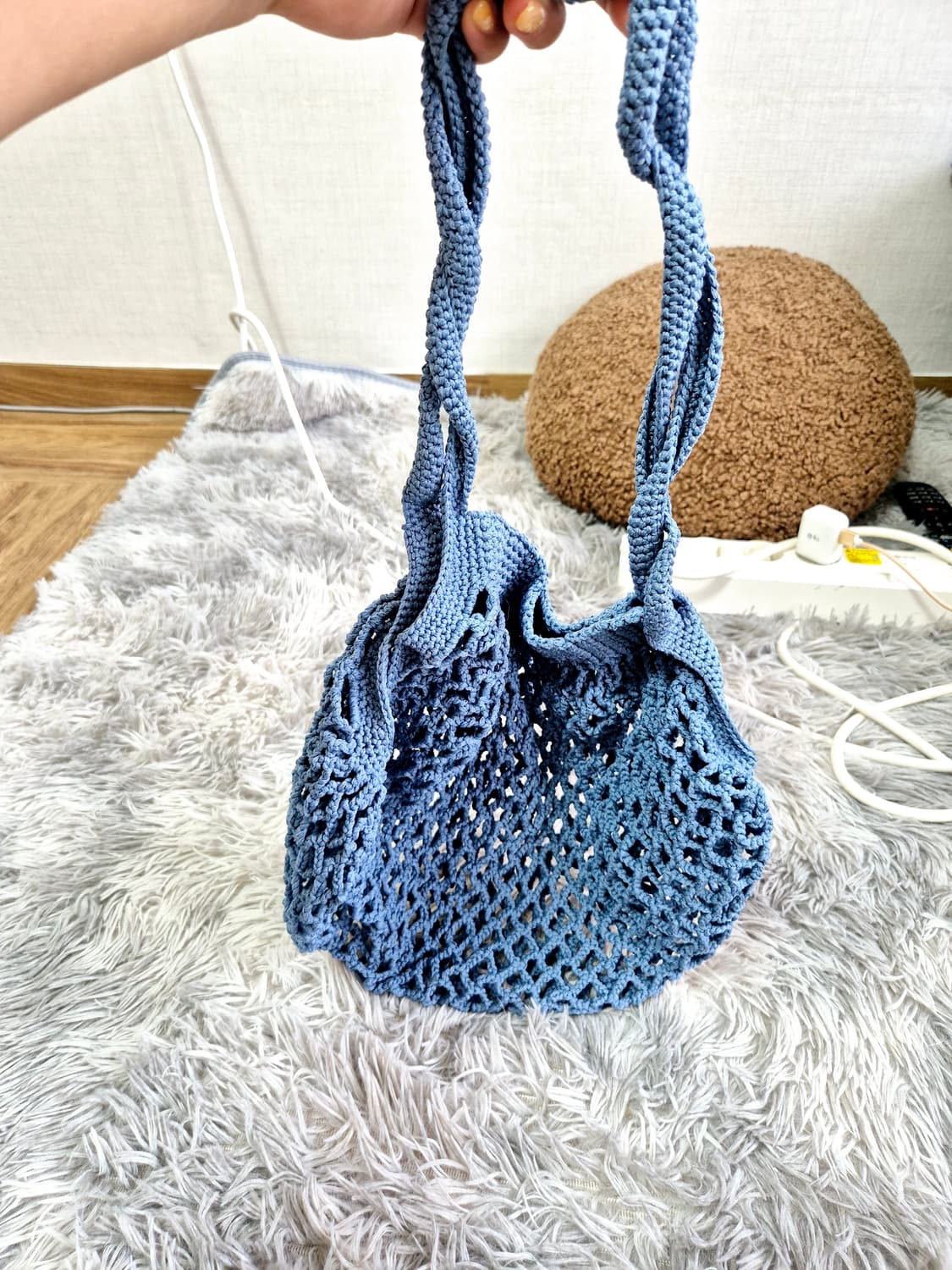 블루 핸드메이드 뜨개 네트백 상품이미지1