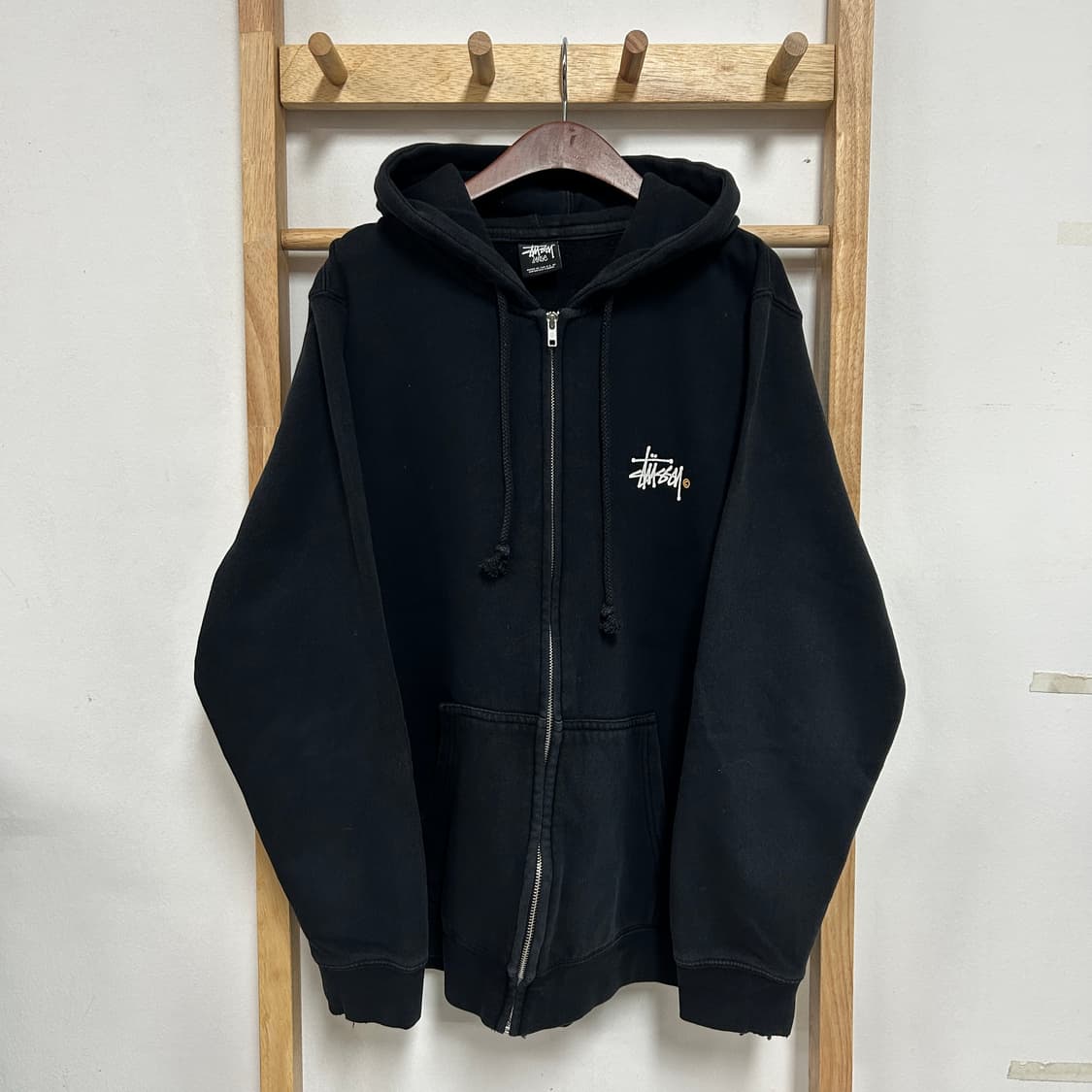 00's 스투시 스탁로고 베이직 후드집업 블랙 상품이미지4