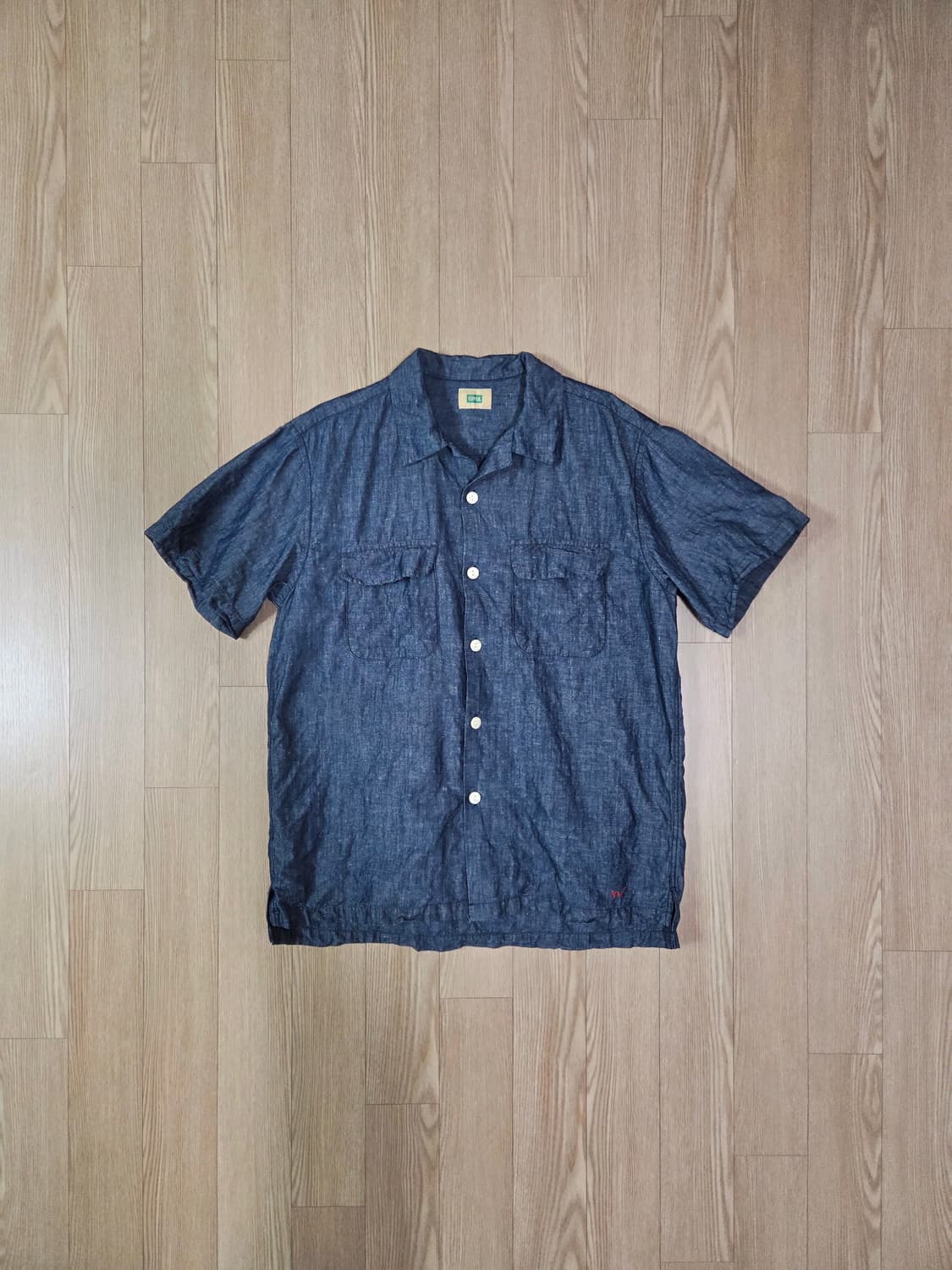 에드윈 리넨 코튼 블루 워시드 하프 셔츠 상품이미지1