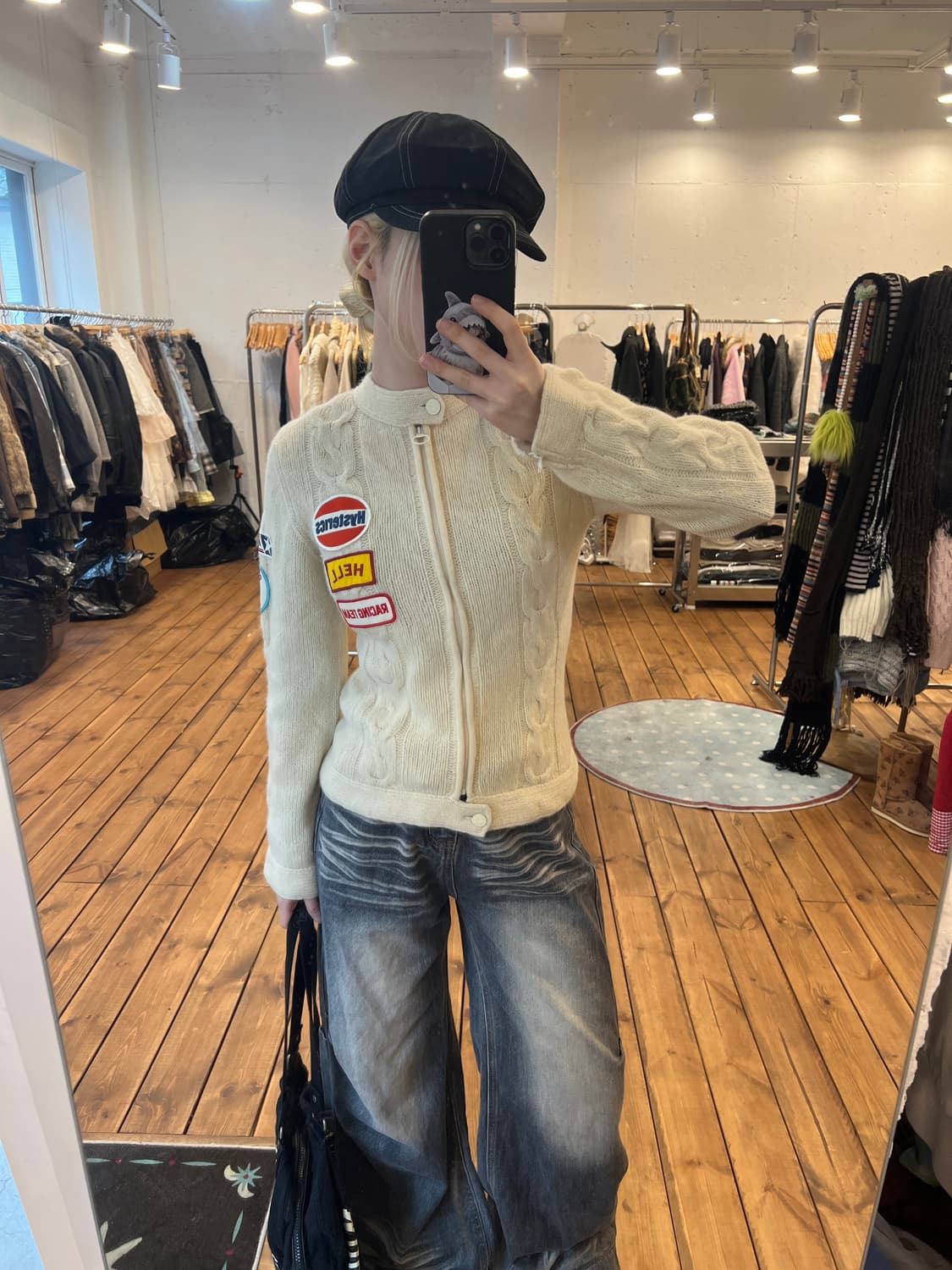 히스테릭글래머 크림 니트 패치 집업 상품이미지1